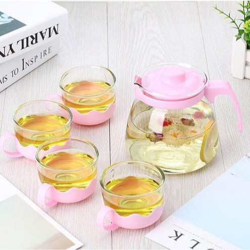 B ( B00063 ) TEA POT KACA WARNA SET 5 IN 1 PREMIUM / HARGA GROSIR