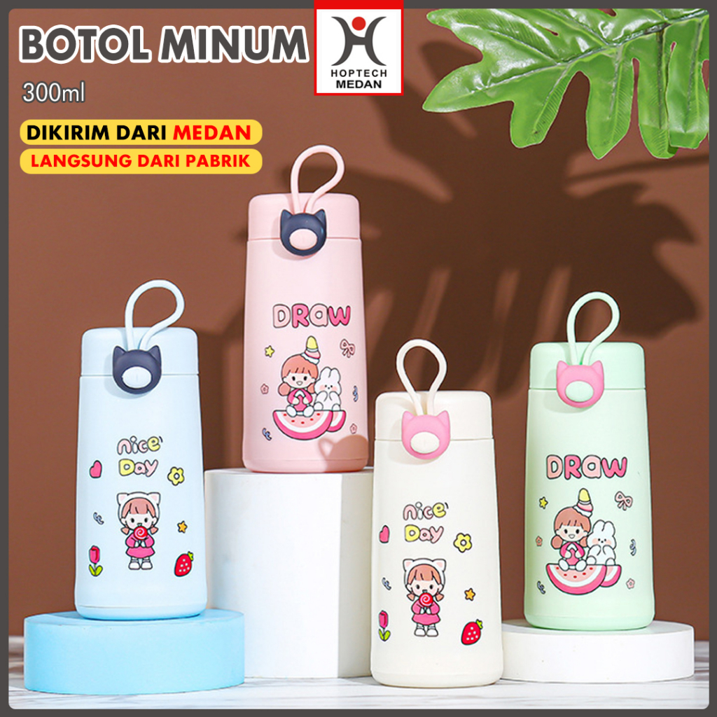 Botol Minum kaca Nice Day 300ML | Botol Thermos Mini | Botol Minum Kaca Lucu | BPA FREE