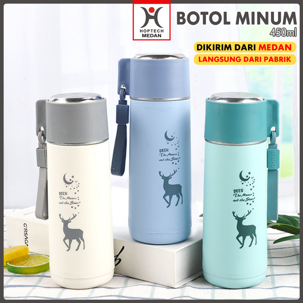 Botol Minum kaca Rusa 450 ml | Botol Thermos Mini | Botol Minum Kaca Unik | BPA FREE