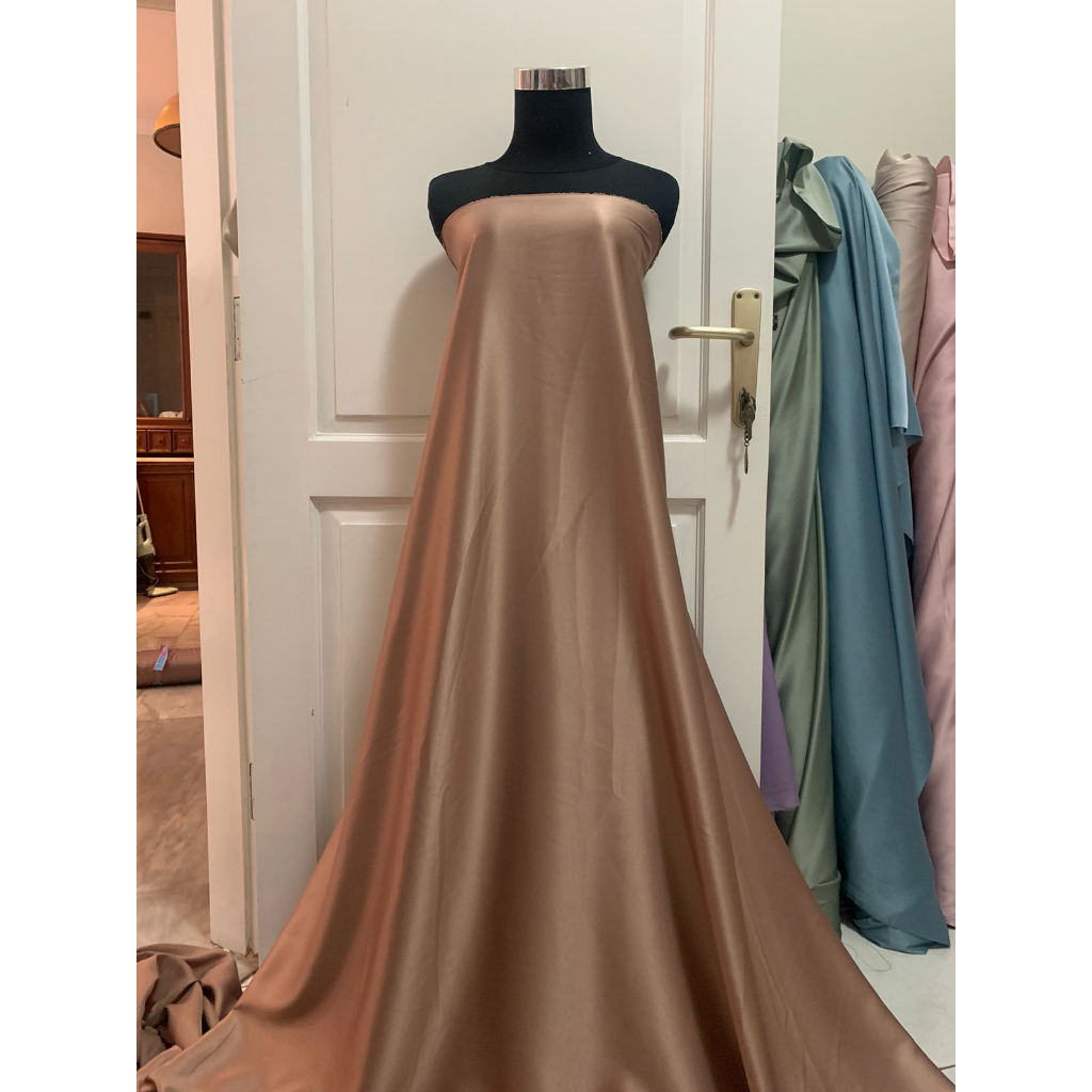 Kain Satin Velvet Premium Meteran Polos Warna Cokelat Milo