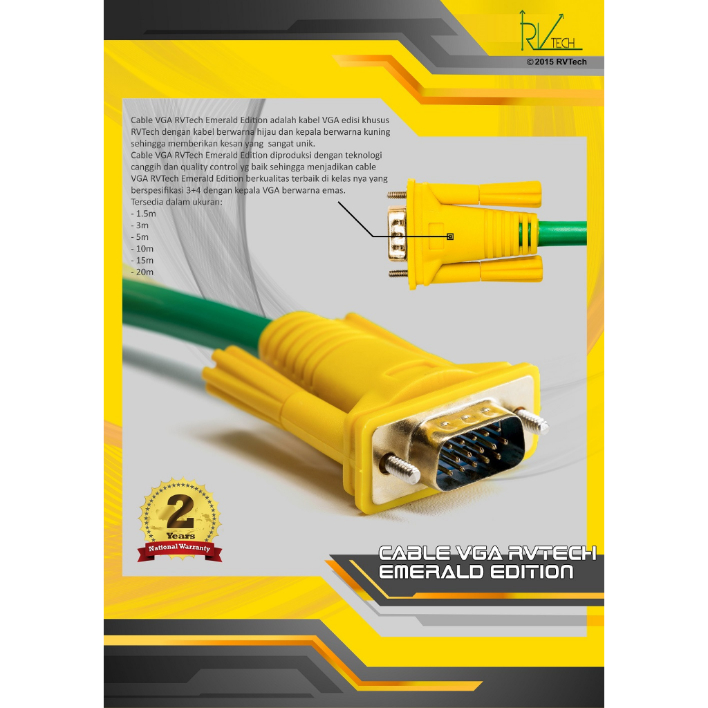 Kabel VGA Emerald Edition RVTech 3m Garansi 2 Tahun