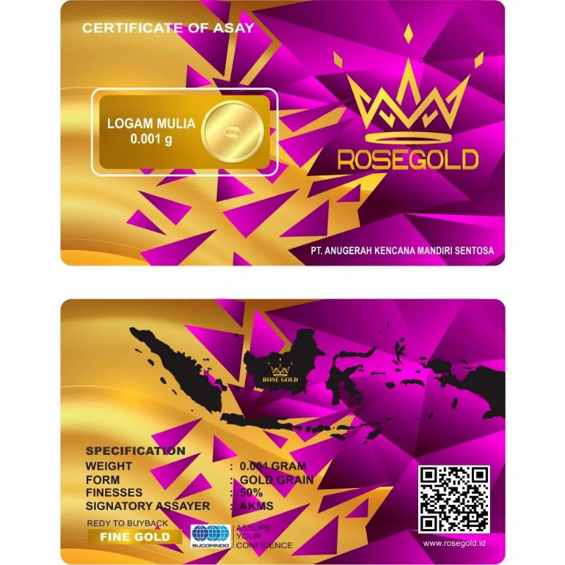 Rosegold 0,001 gram logam mulia mini gold emas murni
