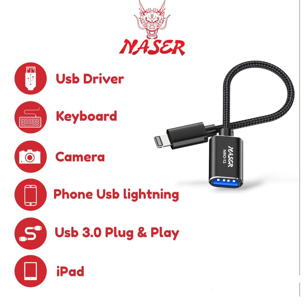 NASER KABEL OTG USB TO LIGHTNING NRO-12 / Otg Lightning to Usb Adapter Converter Usb 3.0 to Lightning