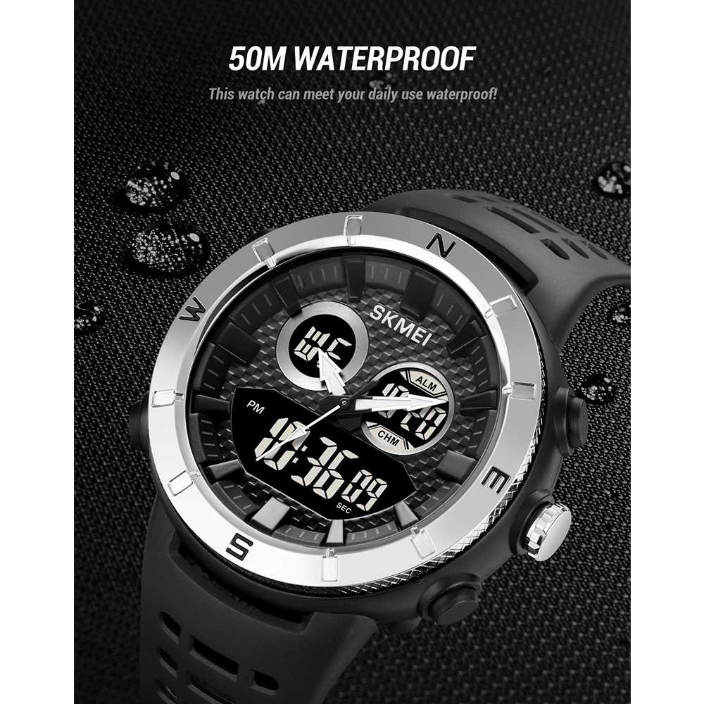 Jam Tangan Pria Analog Digital Sport Alarm Waterproof EL Light Jamtangan Cowok Desain Premium Multifungsi