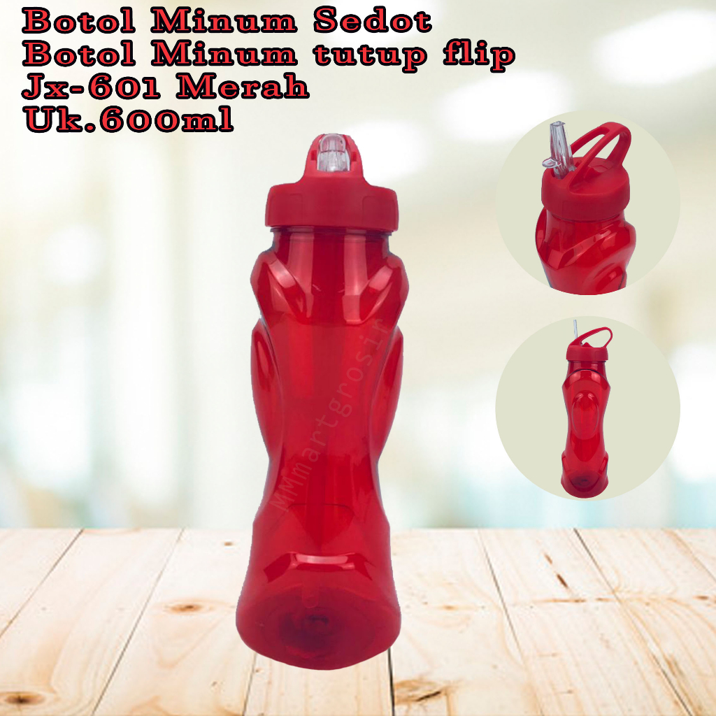 Botol Minum + Sedotan / Botol Minum Tutup Flip / Botol 600ml / JX-601