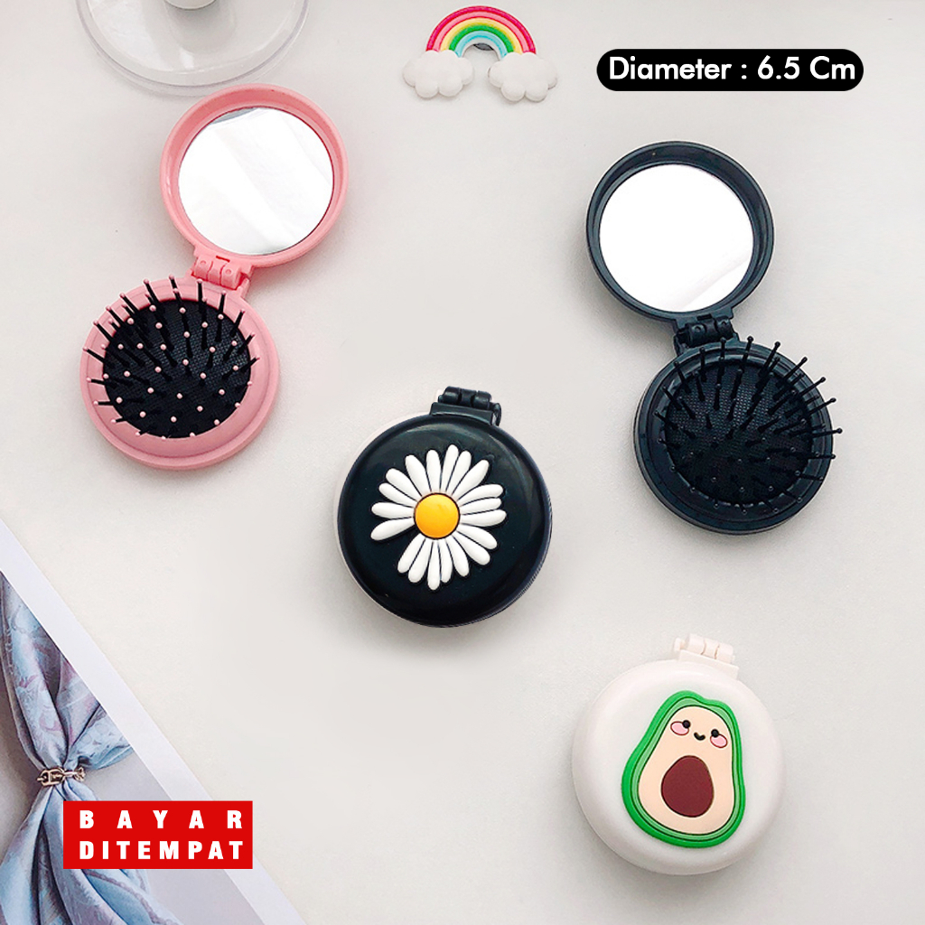 cermin dan sisir lucu Cermin kartun bulat kaca rias mini Souvenir Pernikahan