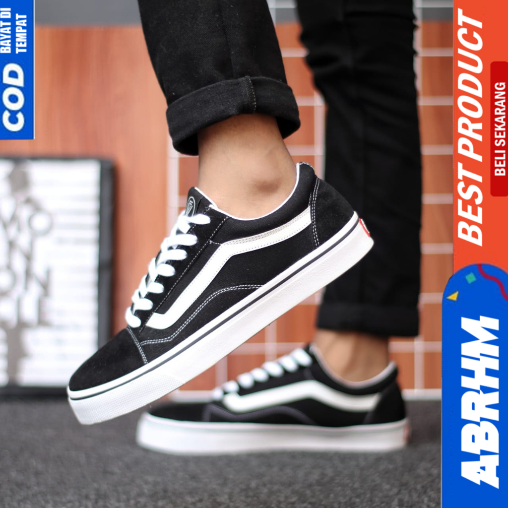 ABRHM Sepatu Sneakers Ukuran Besar 38-47 Oldschool Clasik Hitam Sekolah