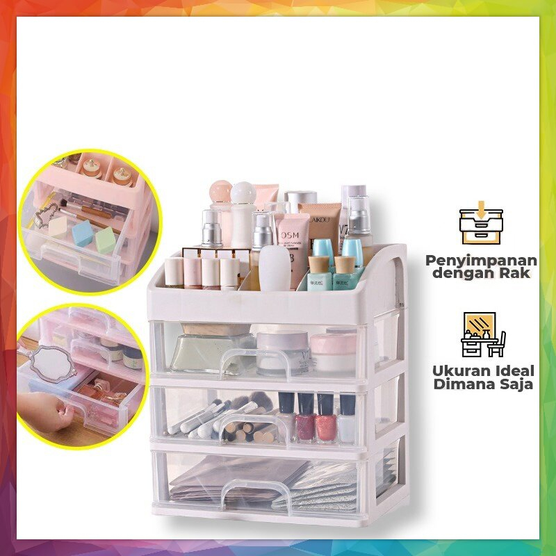 Rak Kosmetik 3 Laci Susun / Makeup Storage Organizer Multifungsi / Tempat Kosmetik / Kotak Kosmetik