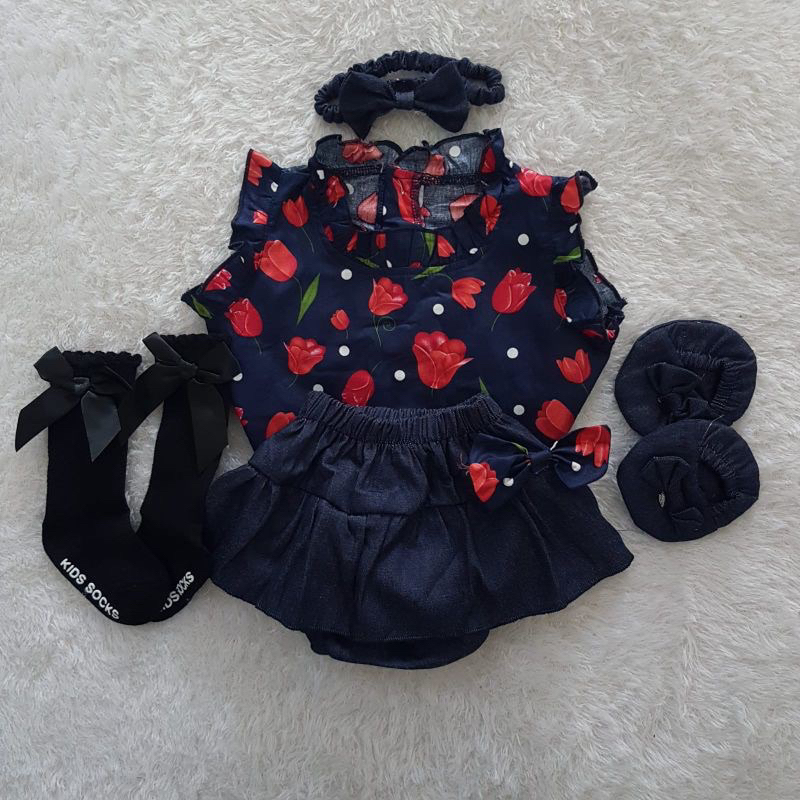 Baju bayi perempuan  newborn 6-12BLN jumper bayi setelan rok bandana baju bayi perempuan 6-12bulan import korea