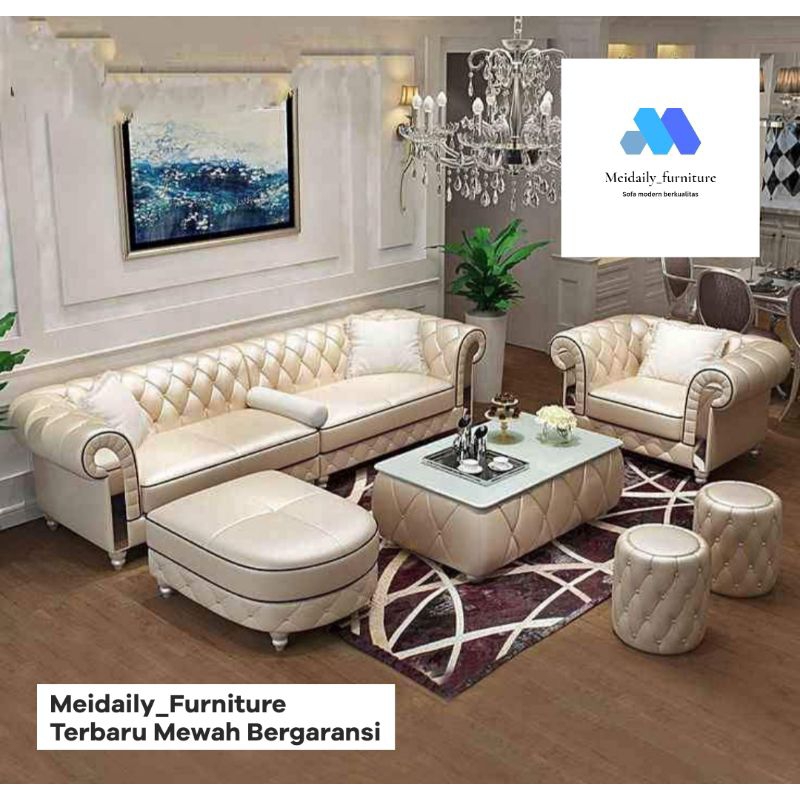 Set Sofa Kulit L shape Sofa Minimalis Sofa Ruang Tamu Minimalis Sofa Casterfield Premium