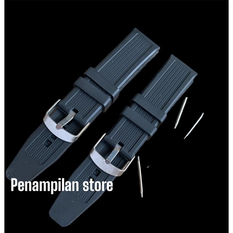 Strap tali jam tangan karet rubber hitam tanpa jahit 22mm