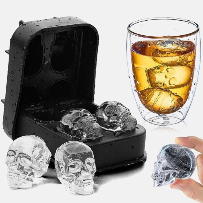 ⭐️ Jendela Kosmetik ⭐️ Cetakan Es Batu Model Skull Tengkorak Silikon 4 Pcs / Cetakan Es Batu Model 4 Cube / Cetakan Es Batu Unik