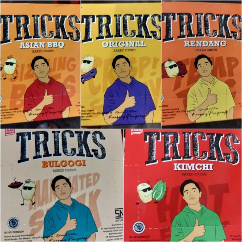 

Tricks Biskuit Kentang Kaesang Tays Bakers Aneka Rasa Rendang Bulgogi Asian BBQ Kimchi Original Box Isi 10 Pcs 12 Gr