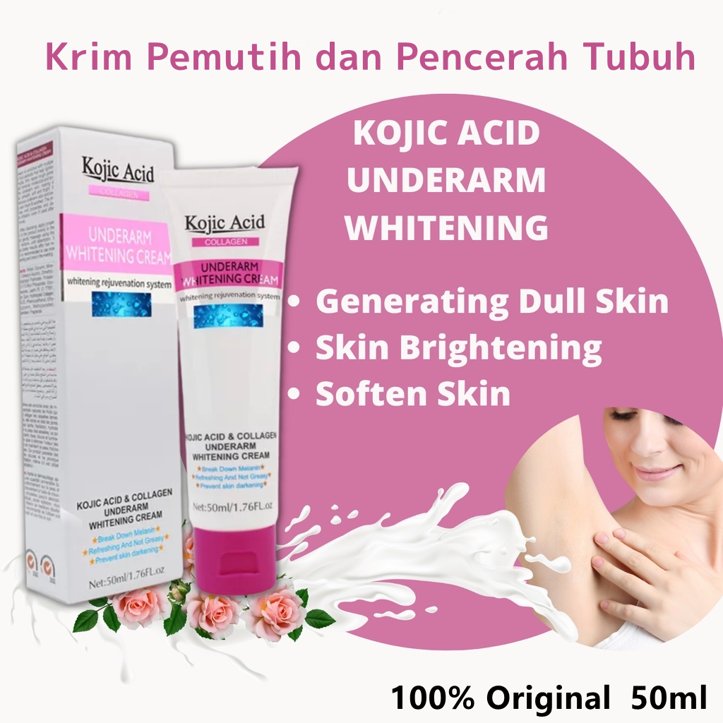 Kojic Acid Collagen Underarm Whitening Cream 50ml Krim Pemutih Ketiak dan Selangkangan Hitam| Pemutih Kulit dan menghilangkan bau badan-50ml Original