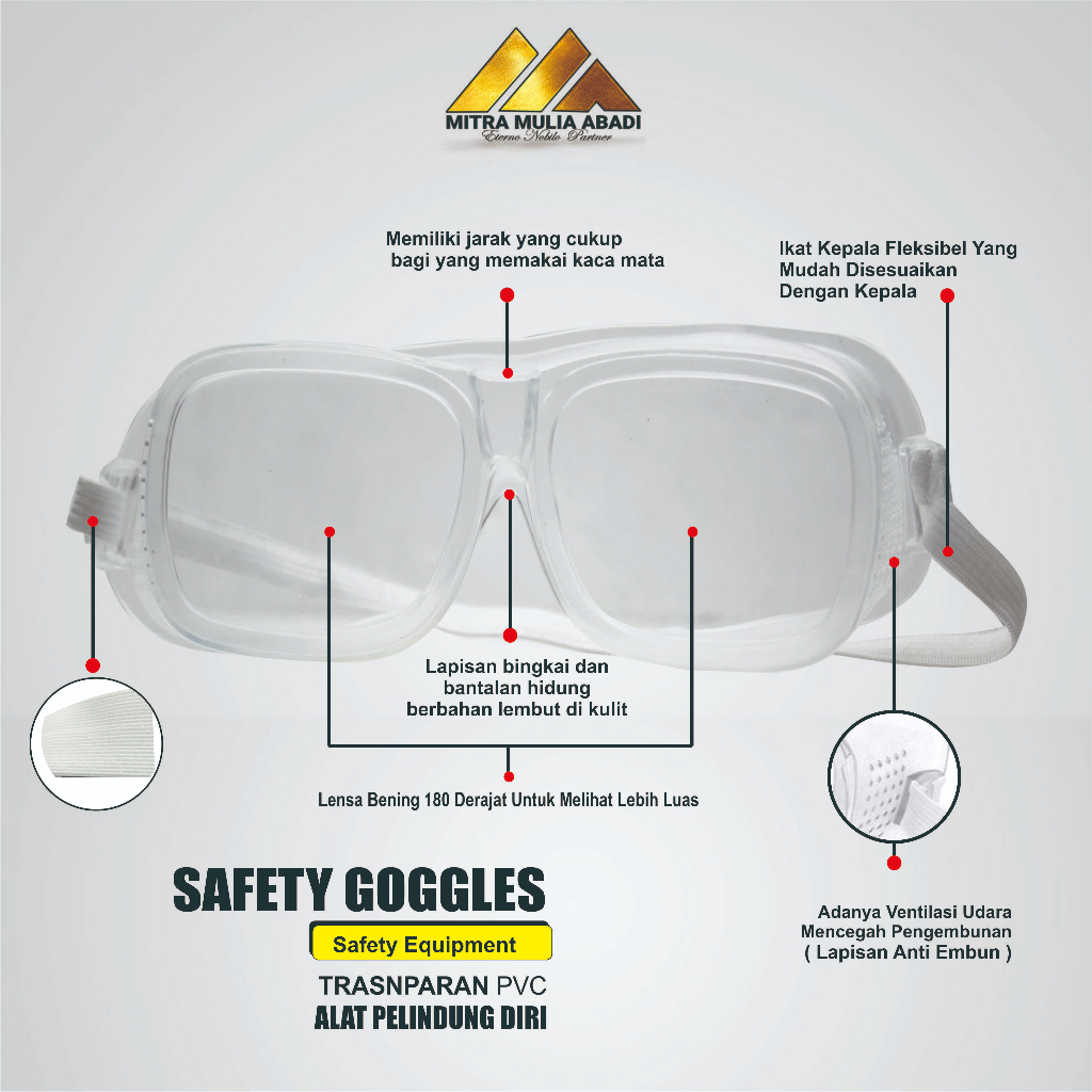 Kacamata  Karet Pelindung Mata l Safety Goggless Eye  Transparan