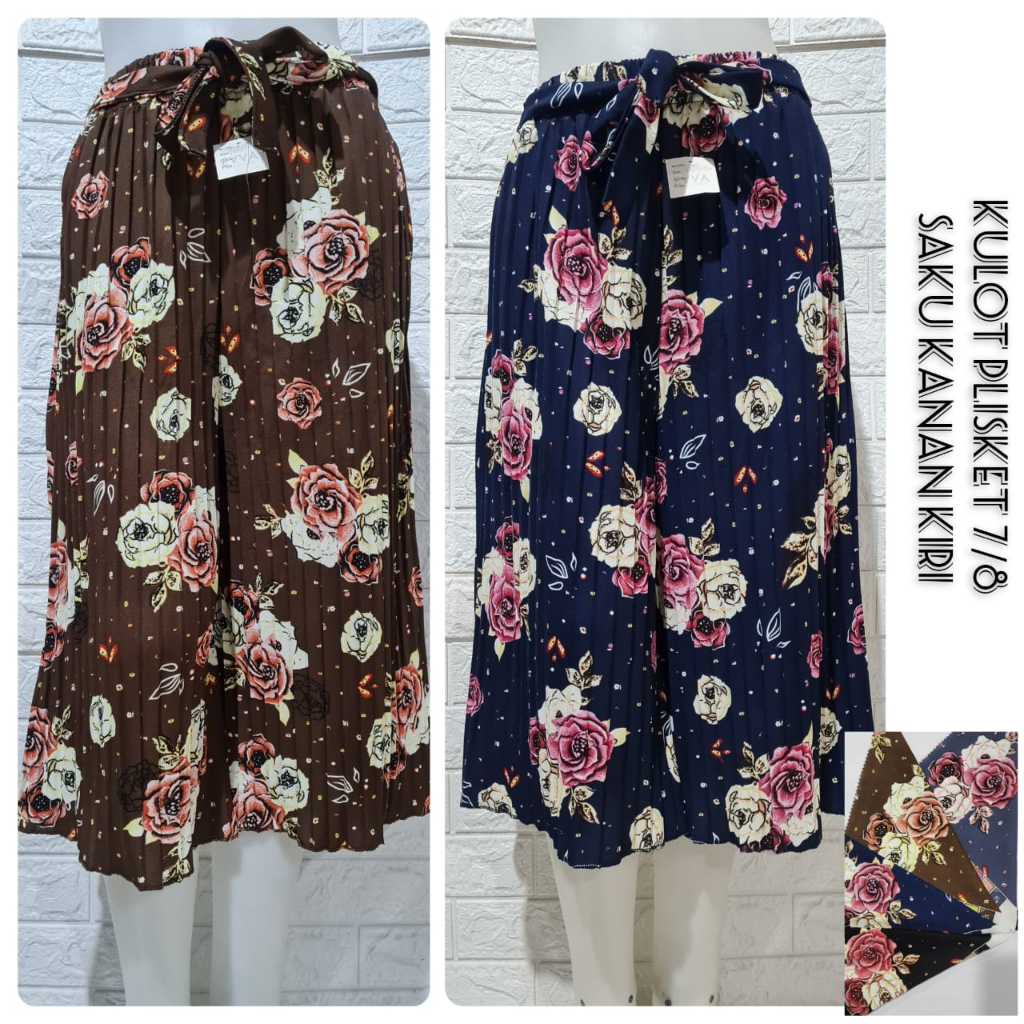 Sinayah olshop | Celana kulot wanita 7/8  motif bunga mawar | celana pendek kulot bahan voxy BB 45 -