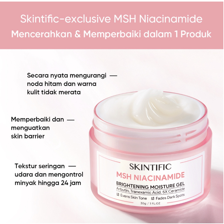 SKINTIFIC MSH Niacinamide Brightening Moisturizer Glowing Moisture Gel 30g Cream Pemutih Wajah