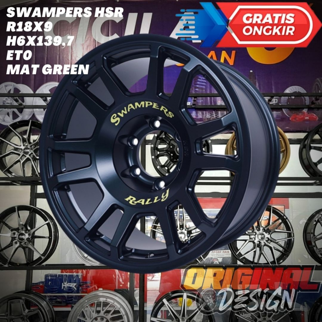 Velg Pelek Mobil Ring 18 R18 HSR Swampers Lebar 9 Lobang 6 ET0 Green