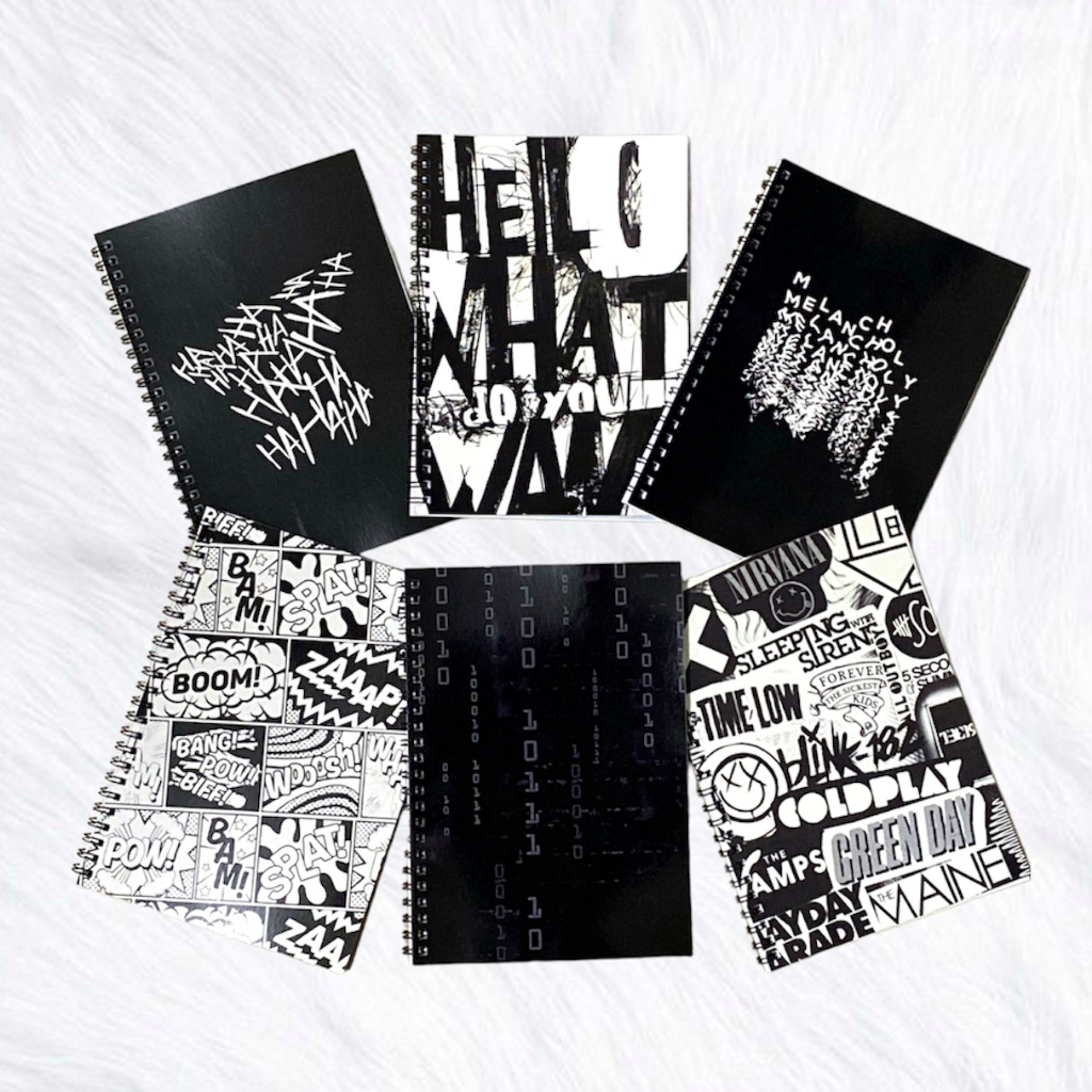 NoteBook Spiral A5 aesthetic Korea Monochrome Black White / Buku Catatan Sekolah Aestehtic Korea Premium Murah