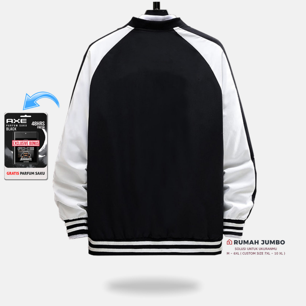 Jaket Bomber Varsity Baseball Money Black White Oversize (M - 6XL) Jaket Custom