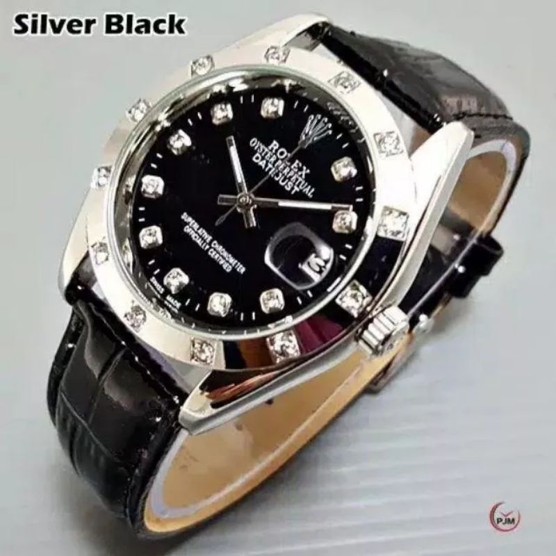 COD!! Jam Tangan Kulit Rolex Pria Terlaris/ Jam Tangan Elegan Mewah Free Bok Rolex Termurah