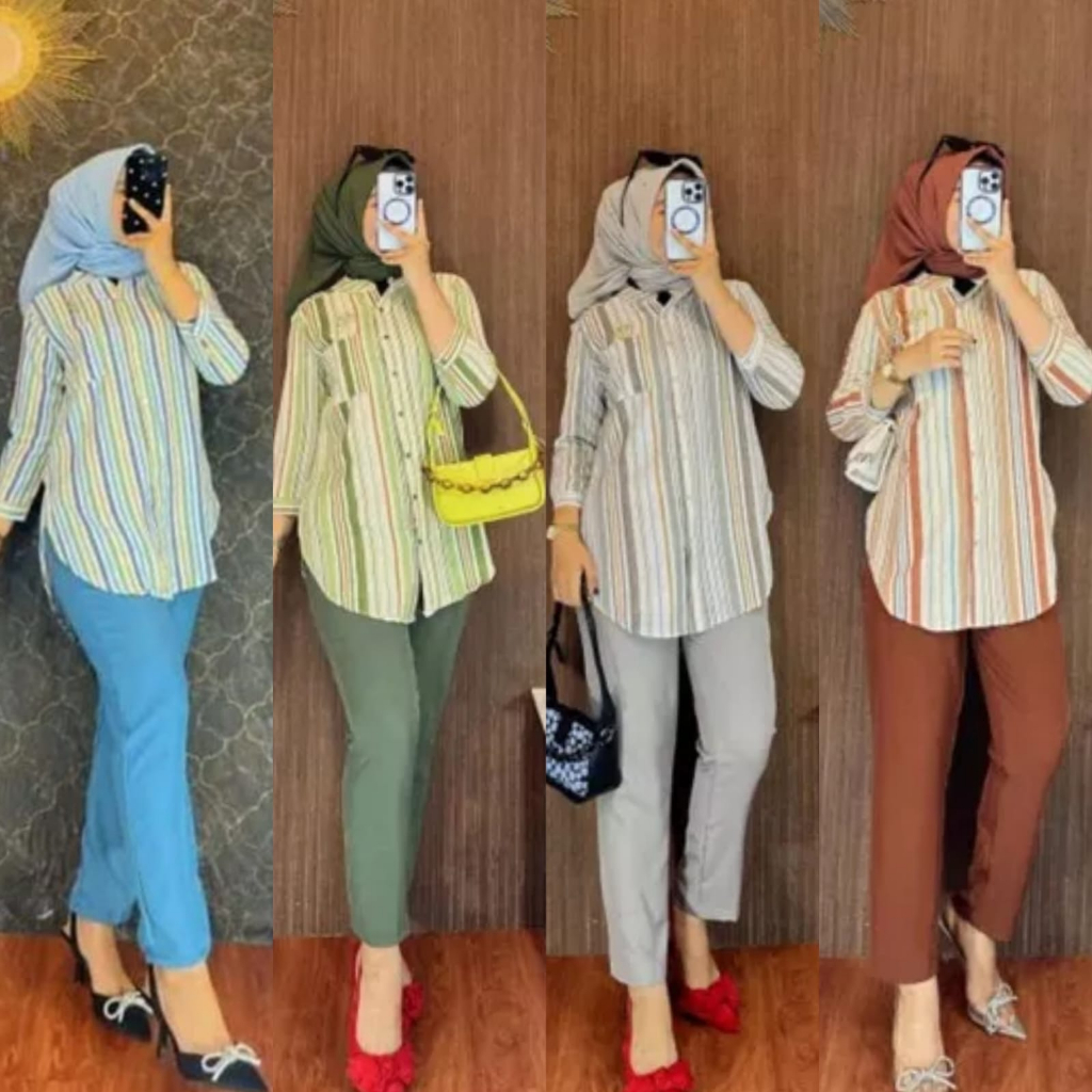ONE SET Setelan Baju Celana Wanita BAHAN CRINKLE KRINGKLE MOTIF PREMIUM