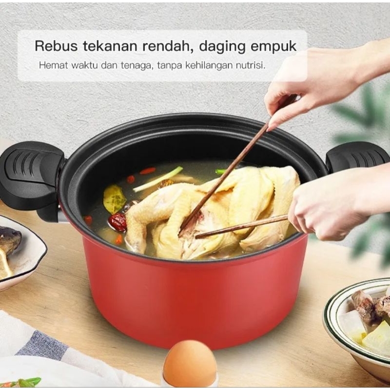 Panci Presto 24 cm Anti Lengket 3.5 Liter Low Pressure Cooker Micro Pot Teflon Pelunak Daging Non-Stick 3.5L Multifungsi Bisa Untuk Kado Pernikahan