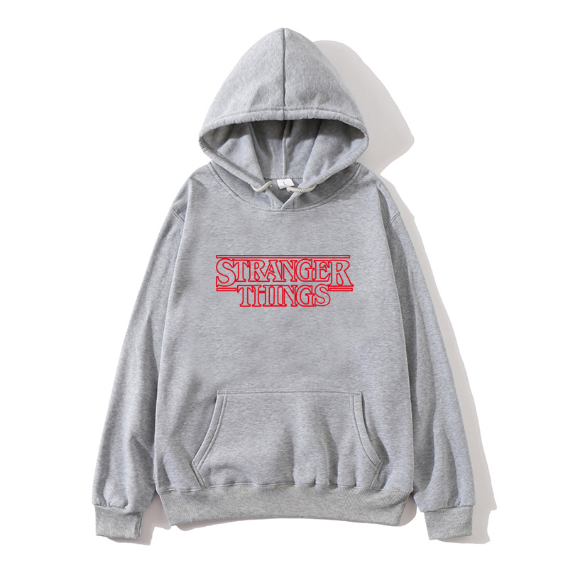 Hoodie HM STRANGER THINGS Pria Wanita Sweater Stranger Things Grey