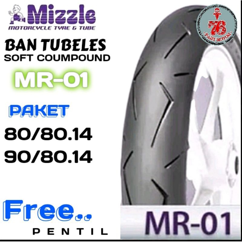 BAN TUBELES MIZZLE MR-01 series FOR RACING SOFT COMPOUND 80/80.14 atau 90/80-14 FREE PENTIL