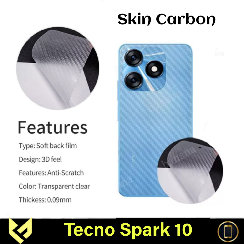 GARSKIN TECNO SPARK 10 ANTI GORES BELAKANG SKIN CARBON AANTI JAMUR MOTIF KARBON TRANSPARAN PELINDUNG BELAKANG HANDPHONE - FIDS STORE