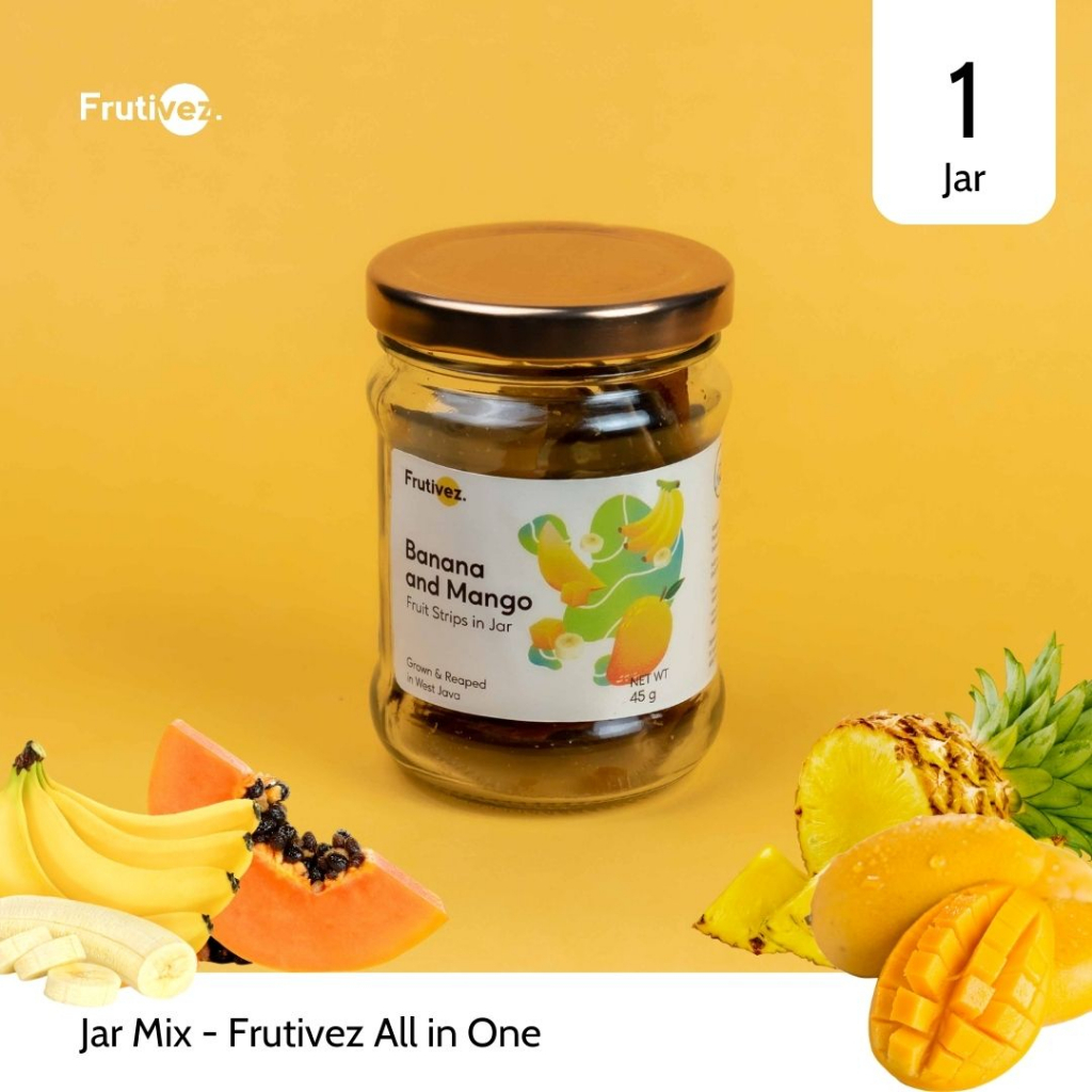 

Jar Mix - Snack Cemilan Buah - Frutivez Mango Pinepaya Banana All in One 45g