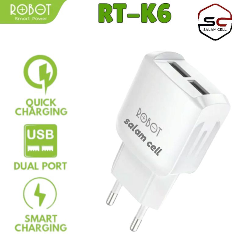 Charger ROBOT RT-K6 2,4A Dual Output Original Garansi