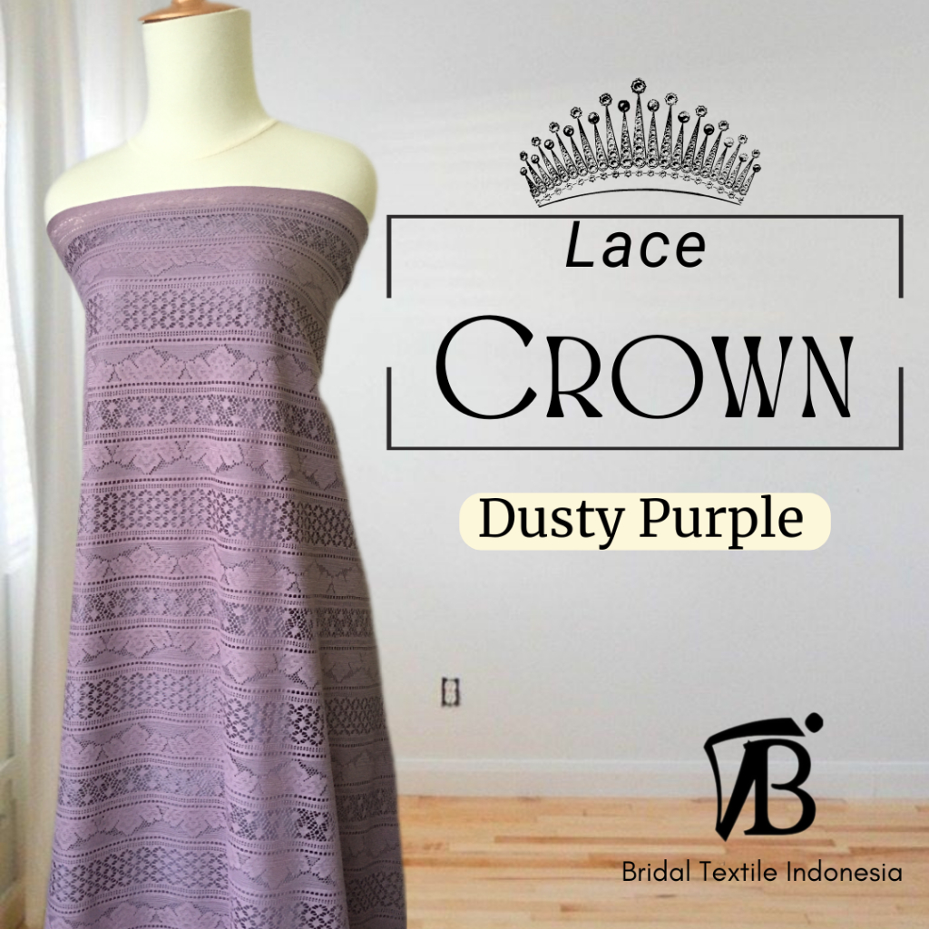 Kain Bahan Brokat Lace Vintage Crown Renda Warna Dusty Purple Ungu