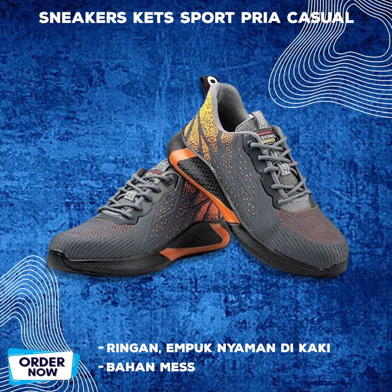Sepatu Sneakers Pria Hitam Running Casual Olahraga Sport Karet Joging Kets Import Dewasa Original 10