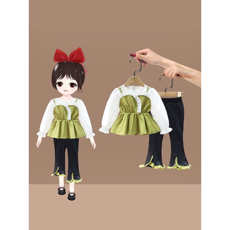 Setelan Set Anak Import blus dan celana olive