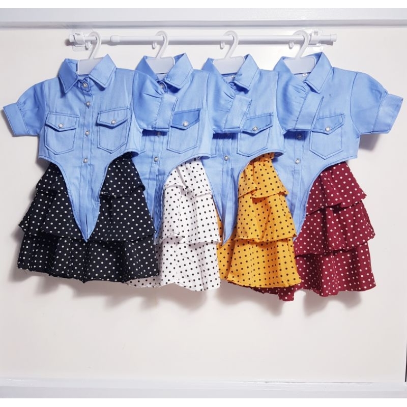 GENJIRO STORE.ID/PAKAIAN ANAK PEREMPUAN/DRESS ANAK PEREMPUAN/DRESS DAN ROMPI DENIM/DRESS POLKADOT SINGLET + ROMPI DENIM/UNTUK USIA 6 BULAN-5 TAHUN/BISA COD