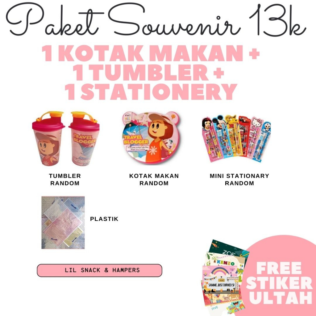 

LILSNACK - Set Souvenir Hampers Kotak Makan Tumbler Botol Minum Alat Tulis Stationery Ulang Tahun Anak Murah - Paket Tumbler Kotak Makan Stationery 13 Ribu