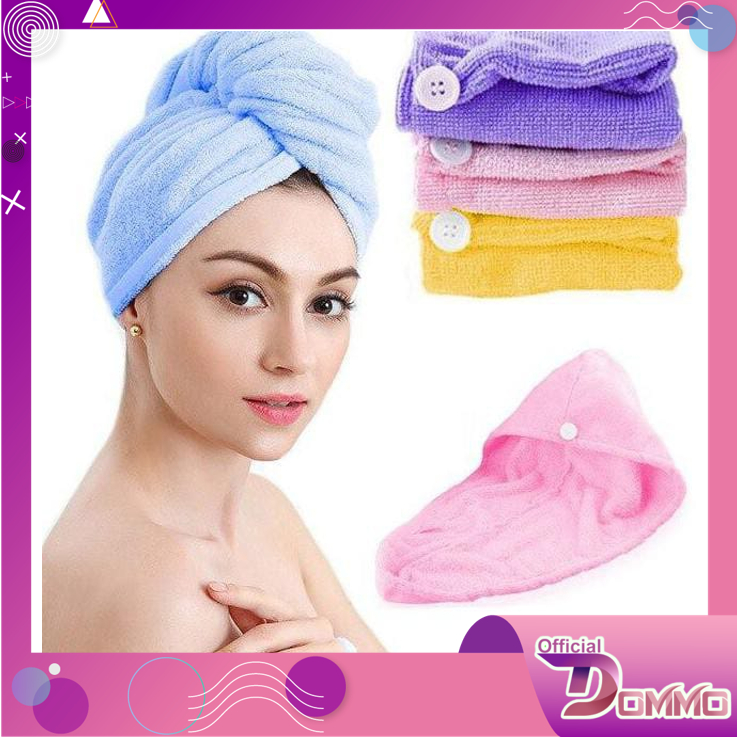 DOMMO - D6096 Handuk Kepala Keramas H858 / Handuk Pengering Rambut Berkancing / Handuk Kepala Keramas Microfiber / Handuk Keramas Cepat