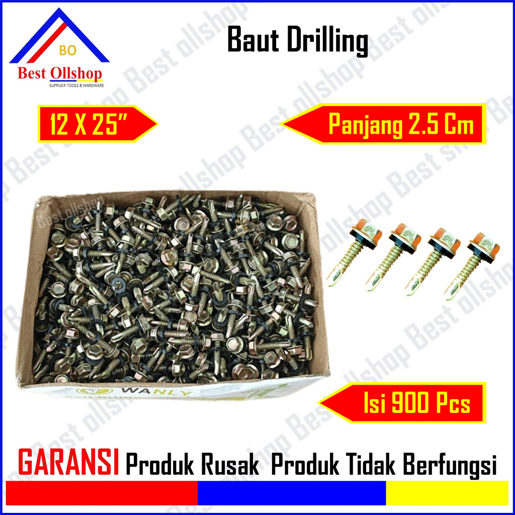 Baut Drilling Sekrup Roofing Baja Ringan 12 x 25 Panjang 2.5 Cm Harga 1 Box