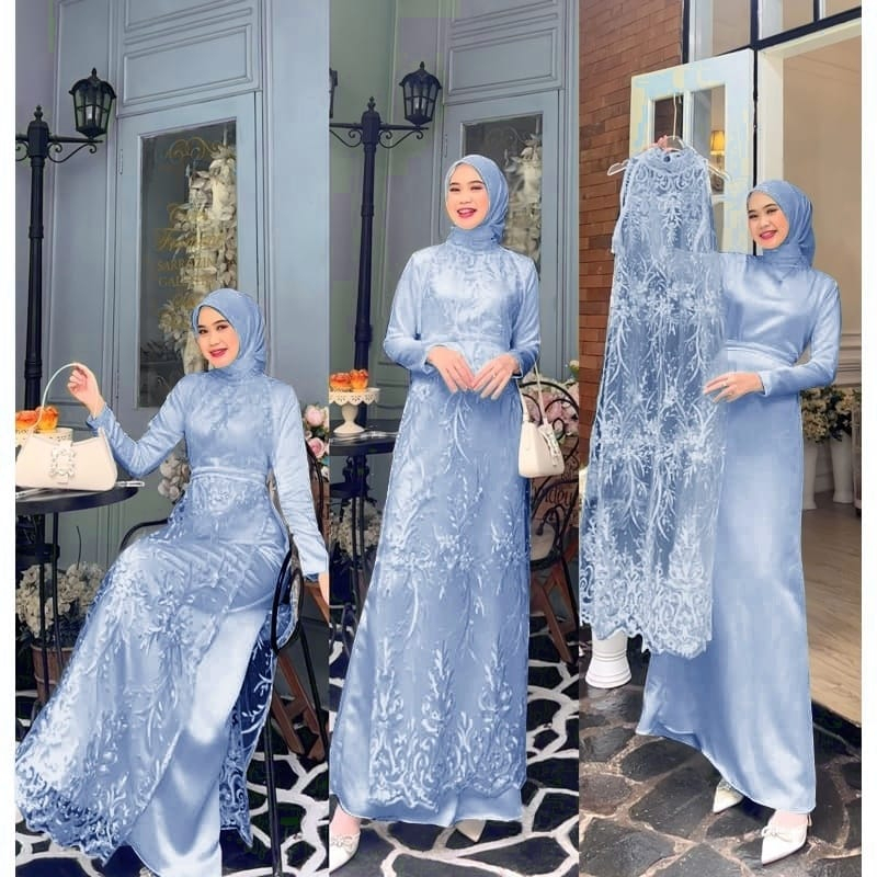 SET VABINA 2IN1 FASHION PAKAIAN WANITA INNER MAXY BUSUI VELVET DAN OUTER DRESS TANKTOP TILE MUTIARA KR