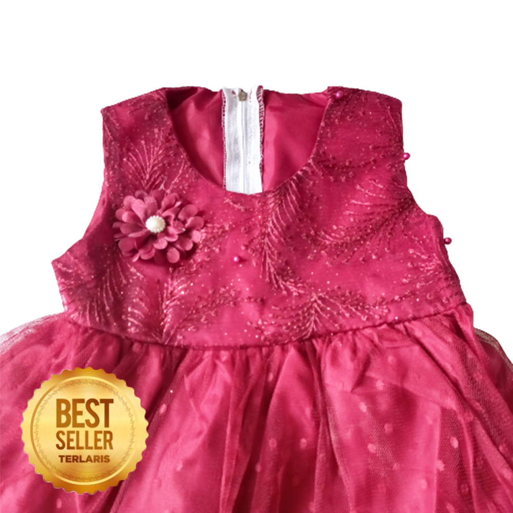 Gaun Pesta Mewah Anak Warna Marun Dress Bayi 6 12 Bulan Korea Style Import Gaun Tutu Mewah Megar Baju Bayi Newborn Pesta Maroon Natal Baptis Aqiqah Gamis Bayi NB