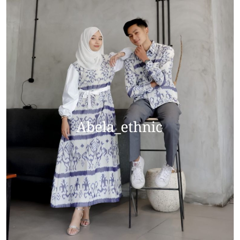 SET COUPLE RAYA WHITE NTT - gamis tenun couple - baju tenun couple