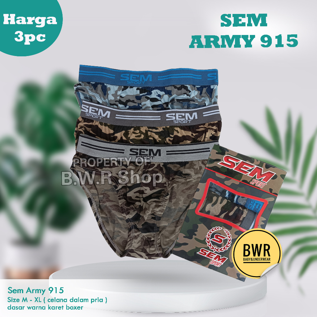 [ 3pc ] Celana dalam pria Sem Sport Army 915  motif full tentara | Bwr