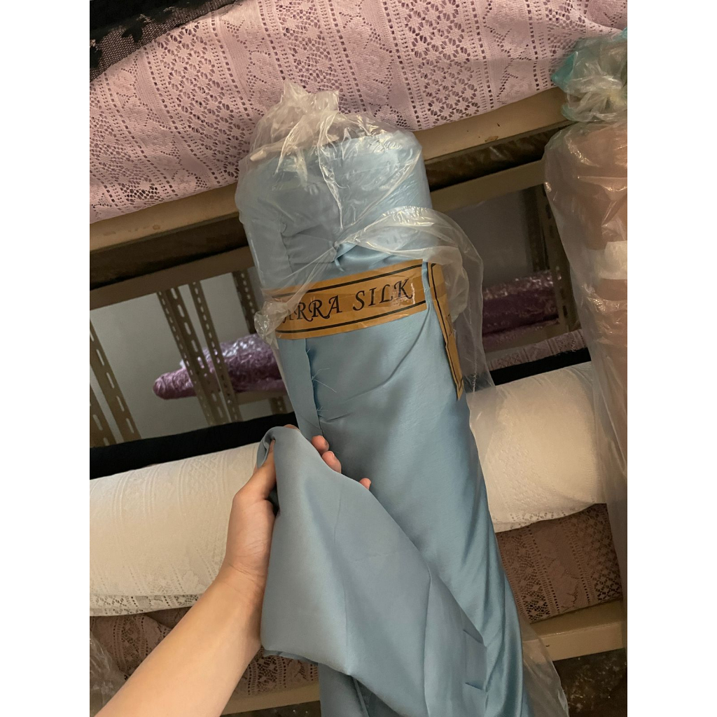 Bahan Satin Maxmara Silk Lux Premium Meteran Mewah Warna Pastel Blue Denim Blue