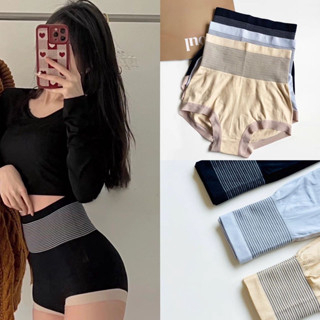 GO!CD1290 Celana Dalam Korset Motif Garis Pinggang Tinggi Pelangsing Perut Wanita Import