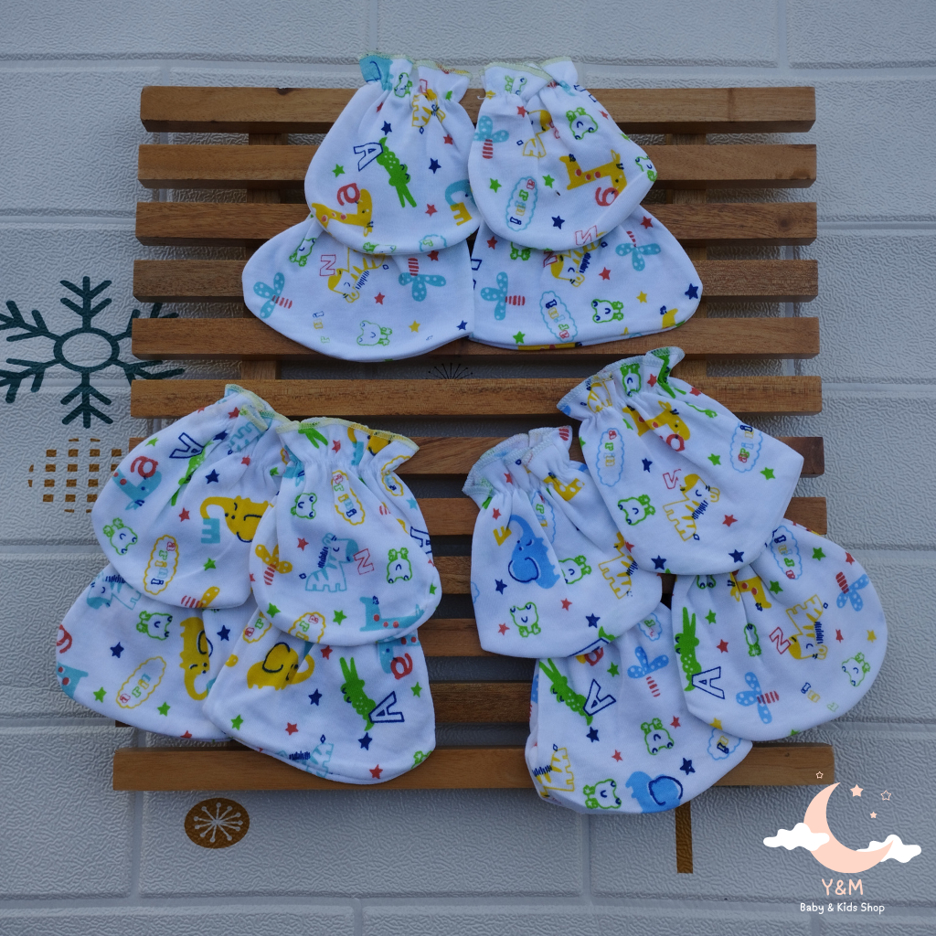 Y&M BABY - 3 PCS Sarung Tangan Sarung Kaki Bayi Baru Lahir SARTAKI Motif Gajah Printing