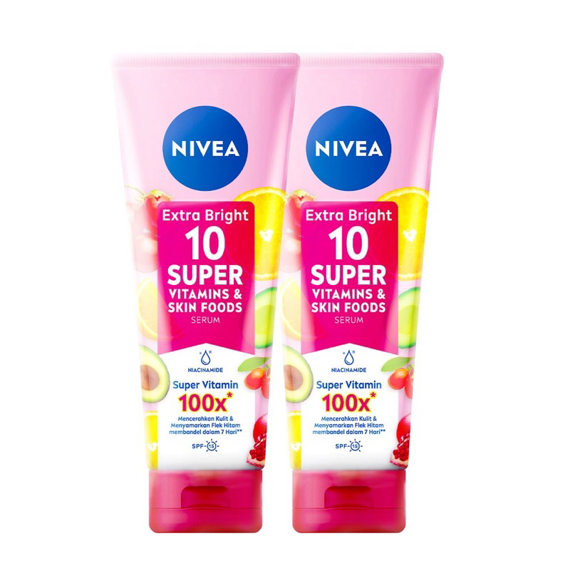 Nivea Body Serum Extra Bright 10 Super Vitamin Skin Food 180ml 2pcs