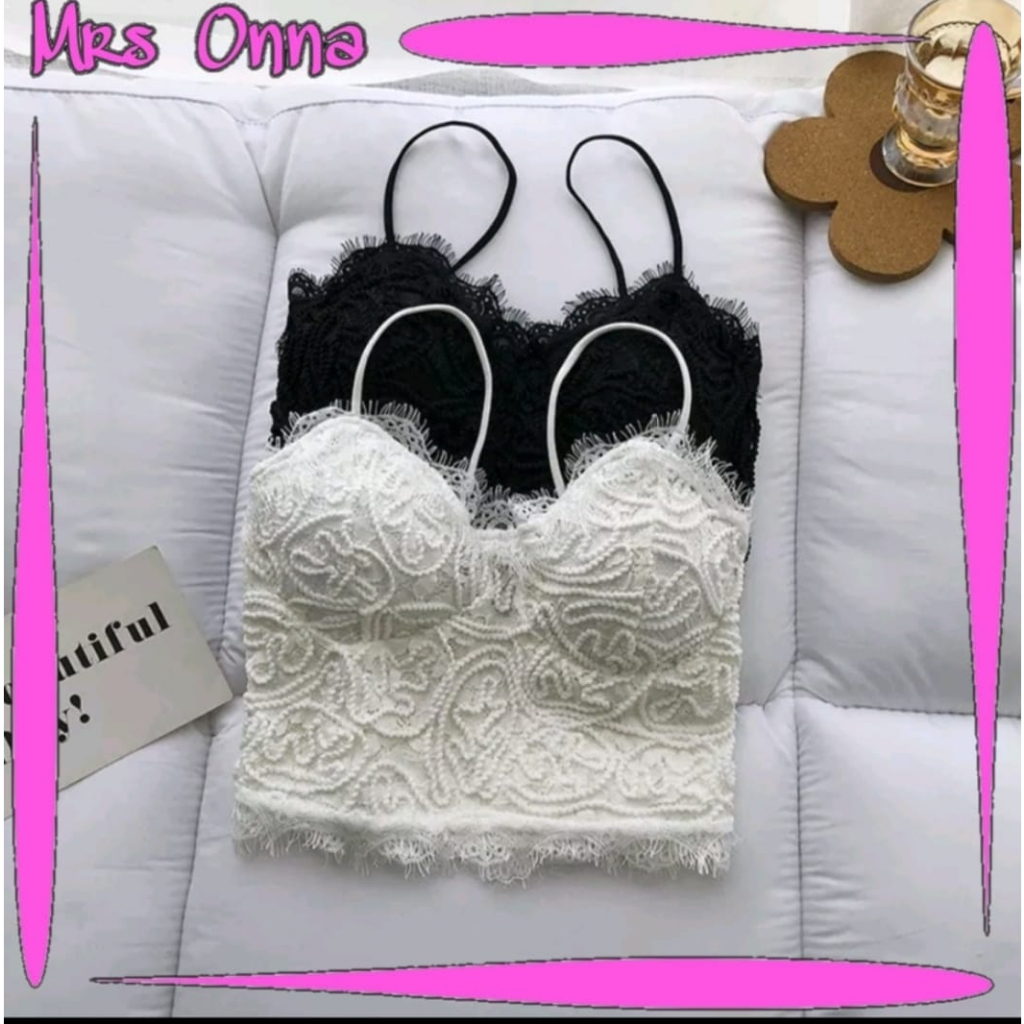 ONNA Tank Top  Wanita Singlet Bralette Crop Top Spaghetti Strap Sport Bra Tanktop Motif Brukat BRA14