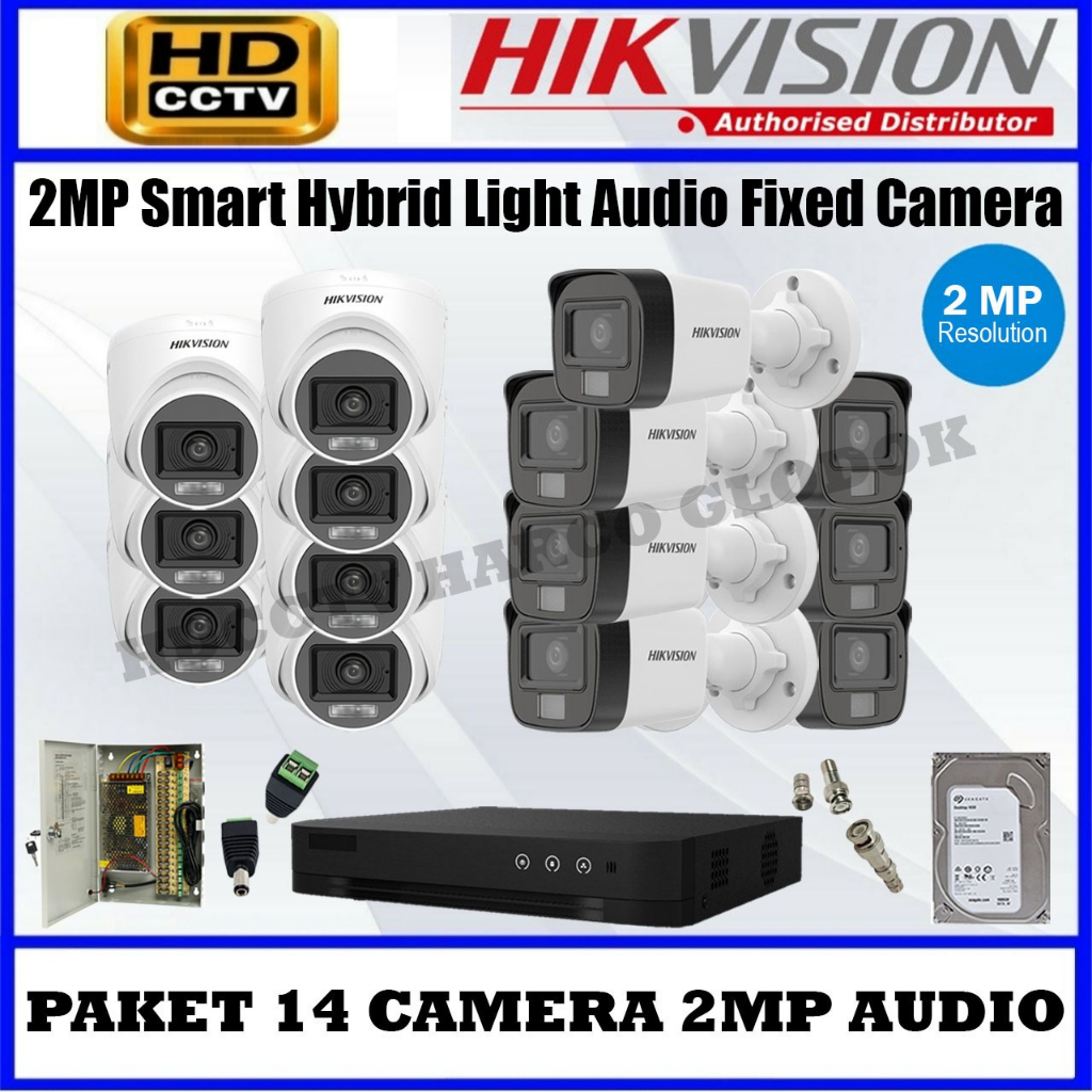 PAKET 14 CAMERA HIKVISION DVR 16 CHANNEL TURBO HD CAMERA 2MP AUDIO