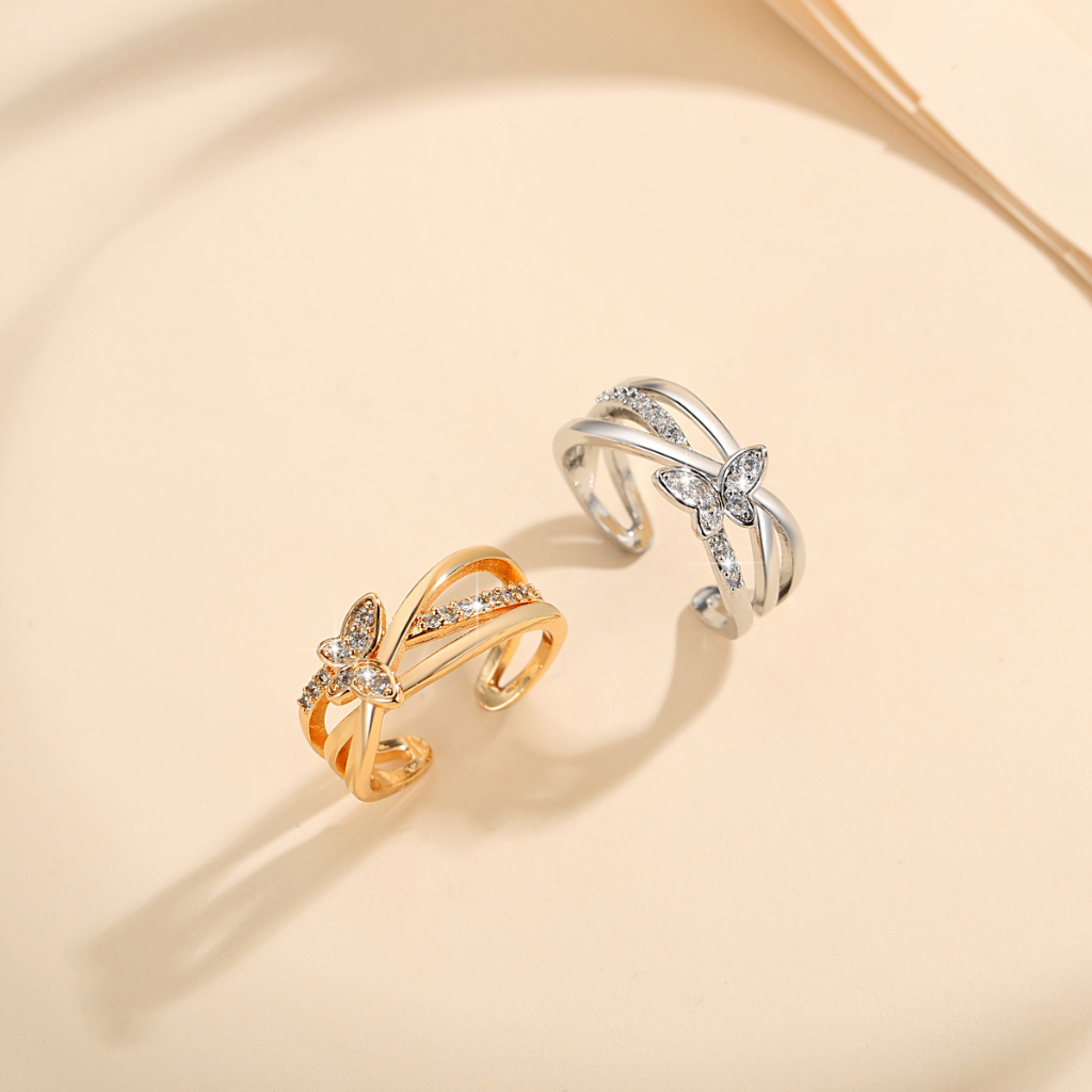 Y064 [COD✔] Cincin Titanium Lapis Emas Fashion Korea Wanita Cincin Fashion Terbuka Berlian